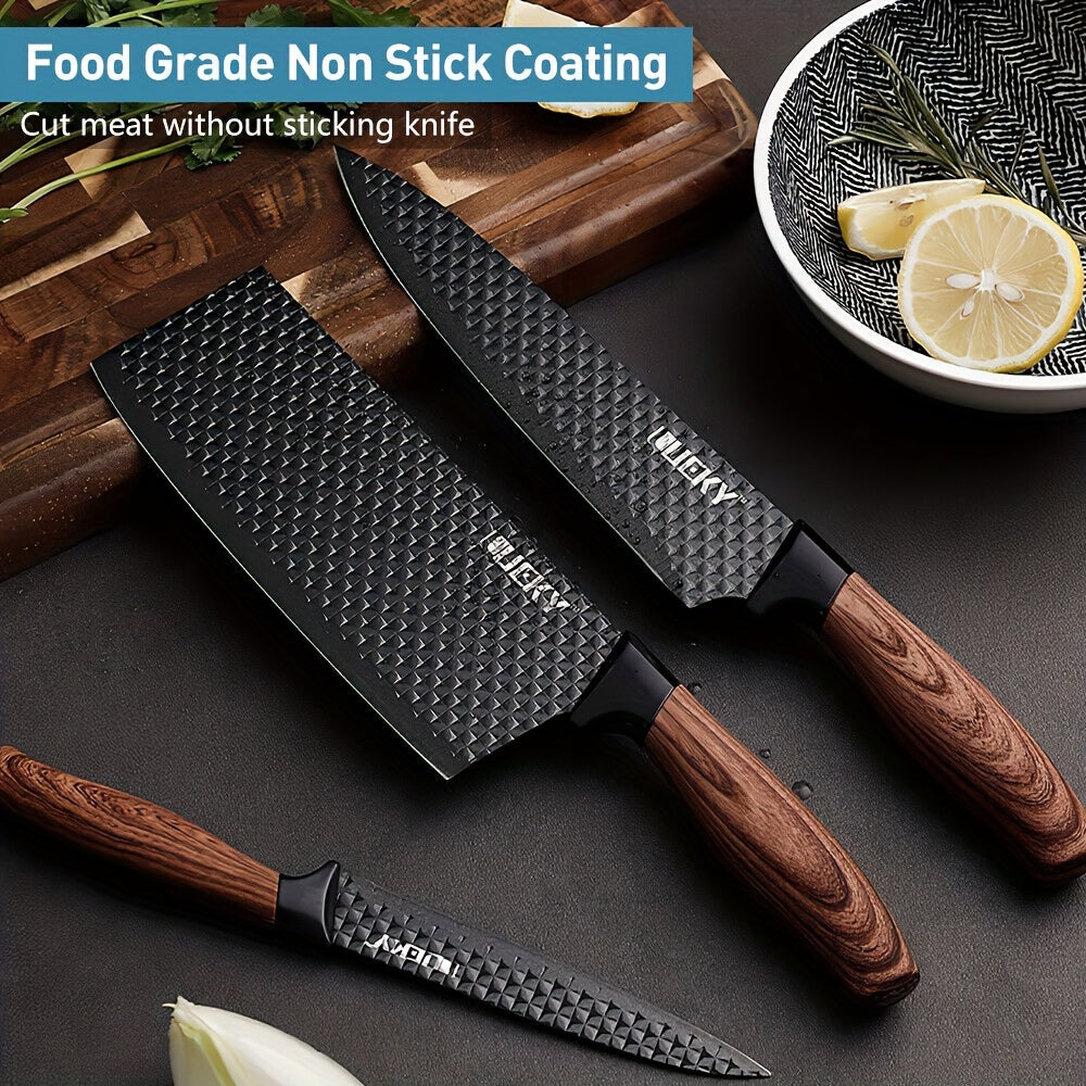 Professional 6/7 Kitchen Knife Set, Chef's Knife, Slicing Knife, Scraper And Scissors, High Carbon Stainless Steel Super Sharp, with Anti-stick Ergonomic Wooden Handle, Chef's Knife Set, Suitable for Family Travel, Gift Box S