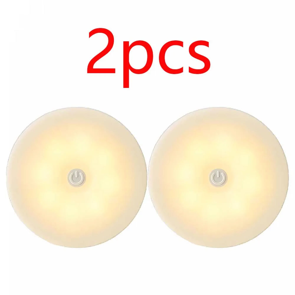 2pcs LED Smart Human Body Sensor Night Lamp Emergency Automatic Lighting USB Charging Wireless Magentic Suction Use Night Light