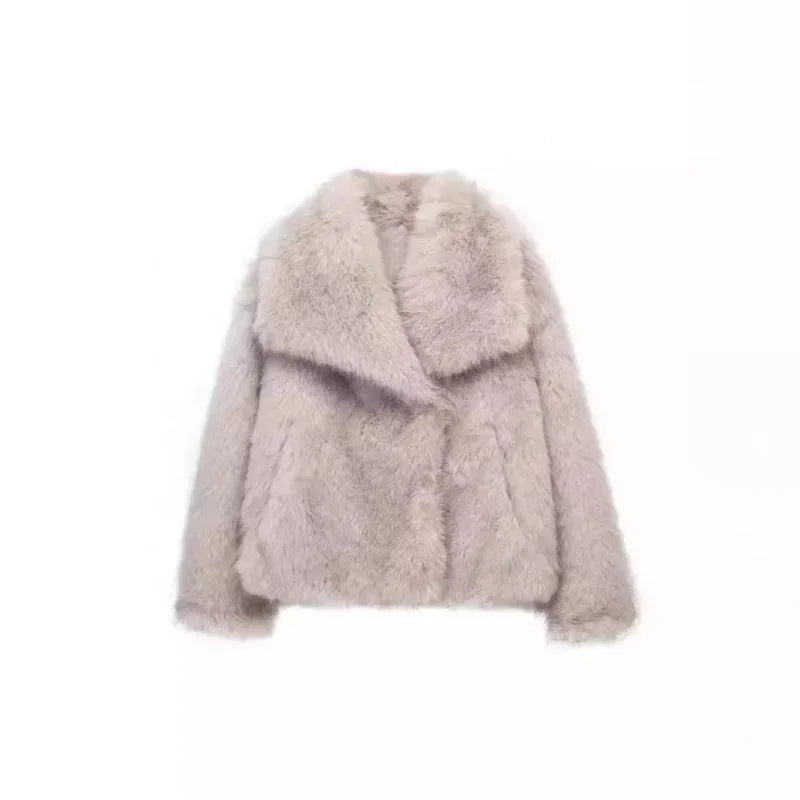 Lamb Wool Black Jacket For Women Autumn Winter 2024 New Style Faux Fur Coat High Quality Real Fur Cross-border Trade