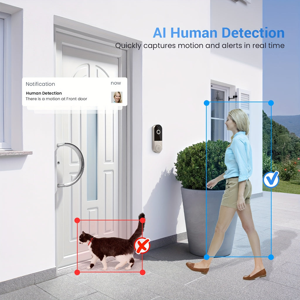 1080P Video Doorbell Camera, Intelligent Body Detection, Cloud Storage, Real-time View, Two-way Audio, Infrared Night Vision, Battery Powered, Monitoring