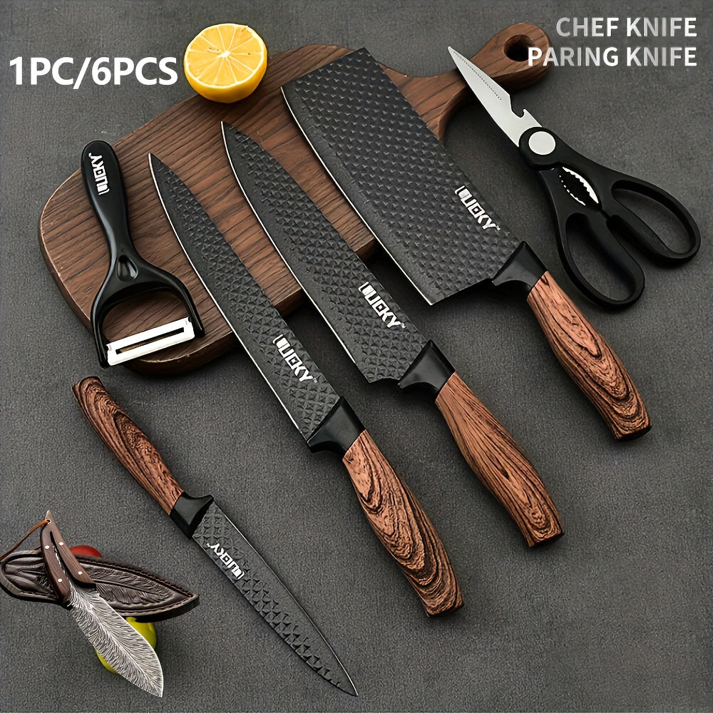 Professional 6/7 Kitchen Knife Set, Chef's Knife, Slicing Knife, Scraper And Scissors, High Carbon Stainless Steel Super Sharp, with Anti-stick Ergonomic Wooden Handle, Chef's Knife Set, Suitable for Family Travel, Gift Box S